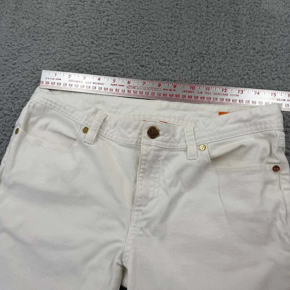 Tory Burch Womens White Cropped Jeans Straight Leg Logo Pockets Size 29